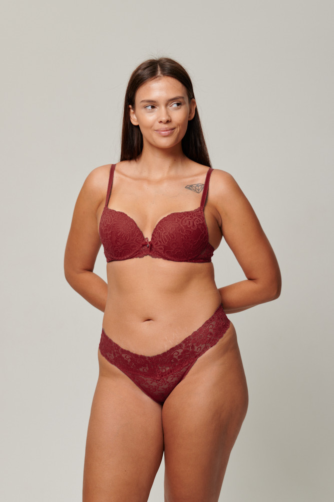 Lace Underwire Bra Burgundy