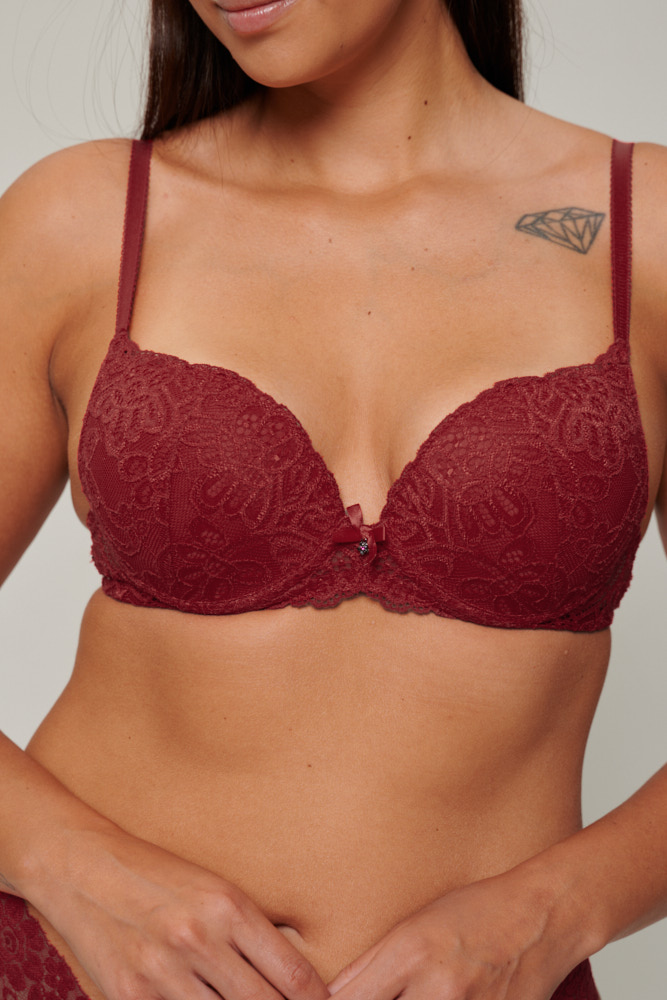 Lace Underwire Bra Burgundy